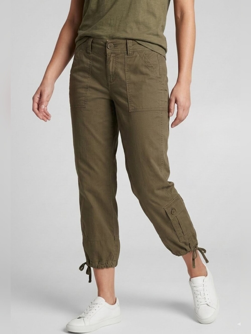 100% Cotton Women's Olive Green Cargo Pants Cottagecore Nordstrom Caslon Size 10